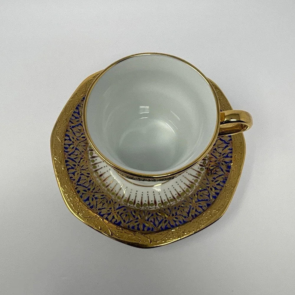Vintage Thai Benjarong Porcelain Goblets Cup Saucer Set Hand Painted Gold